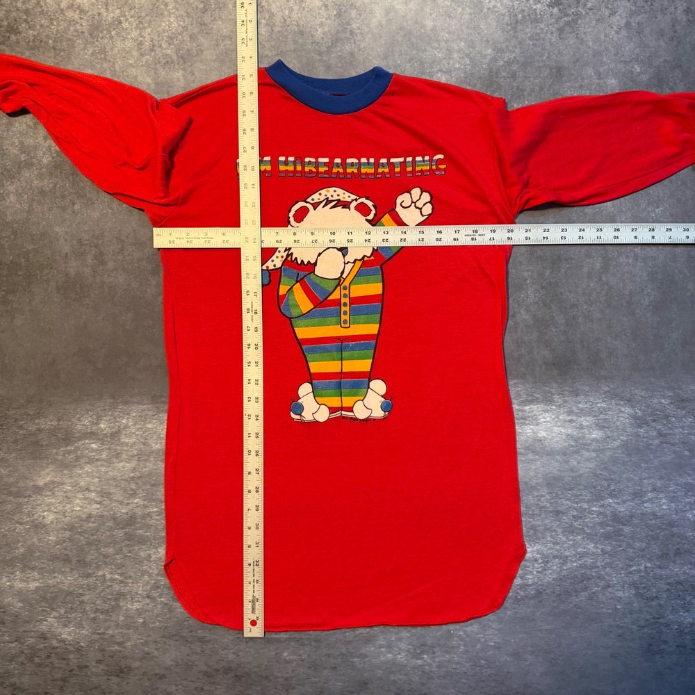 Vintage Im Hibearnating Rainbow Bear Nightshirt Red Long Sleeve Sleep Shirt L - Picture 3 of 12
